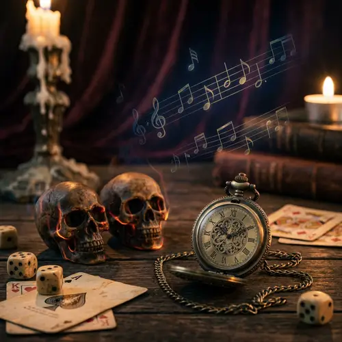 Mystique Scene: Burning Skulls, Gambling, Music & Pocket Watch
