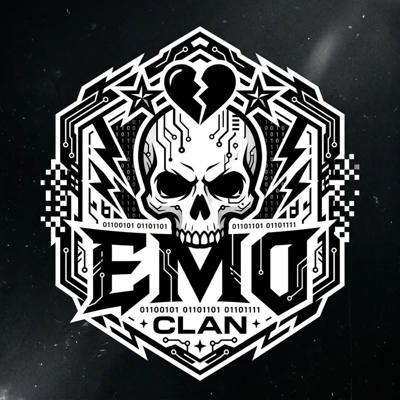 Modern Cyber EMO Clan Logo Design in Black & White