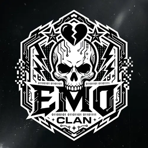EMO Clan Logo: Emo Style, Black & White Cyber Team Design