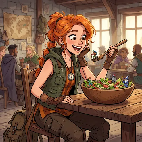 Nami from One Piece: Adventure Eating Salad with Tiny People