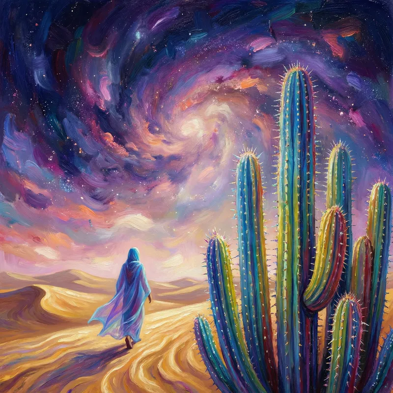 Surreal Desert Landscape with Galaxy Sky Art