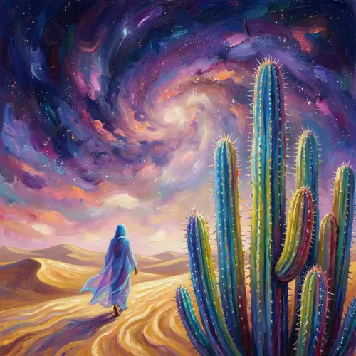Surreal Desert Landscape with Galaxy Sky Art