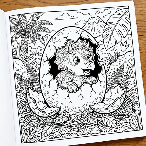 Dinosaur Egg Coloring Page with Triceratops for Kids