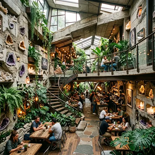 Tectonic Café Design with Lush Vegetation