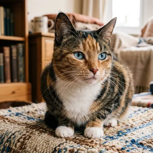 Colorful Ginger Cat with Sky-Blue Eyes | Cozy House Setting