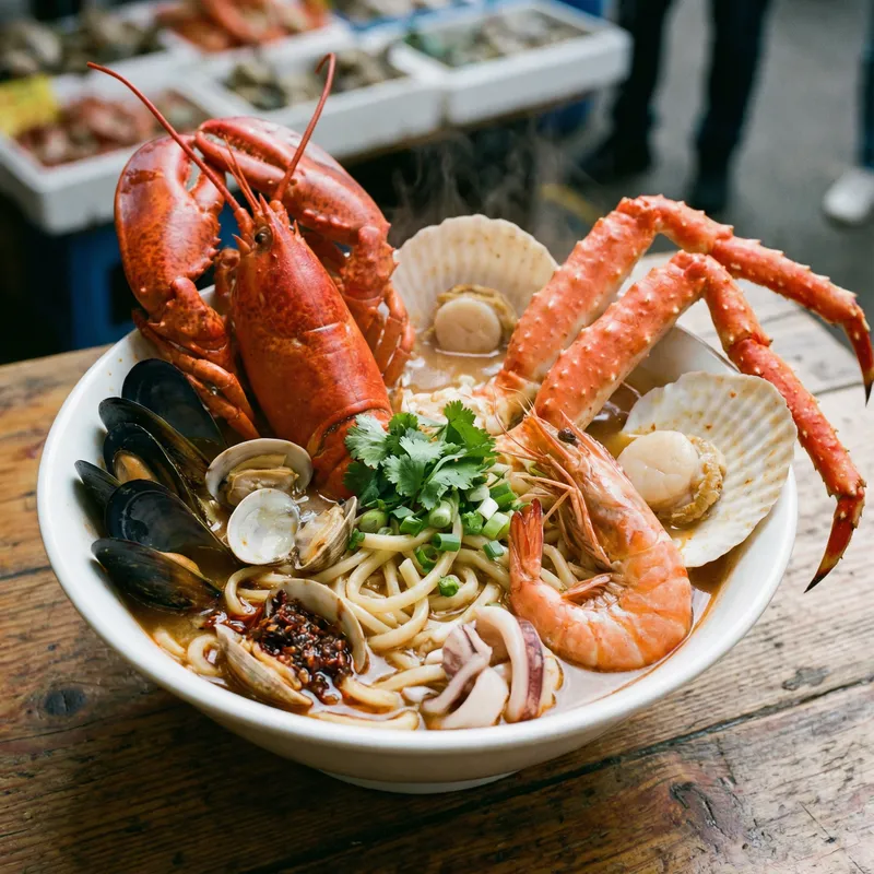 Seafood Noodle Soup with Fresh Ingredients