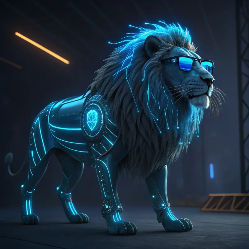 Futuristic Mechanical Lion with Cyberpunk Design