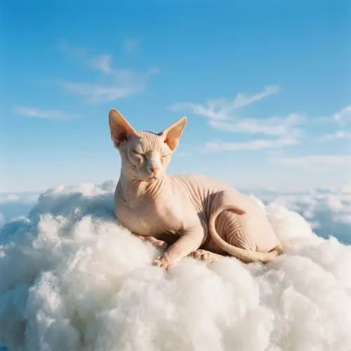 Serene Sphinx Cat Resting on Fluffy Cloud | Cloud Kingdom Image