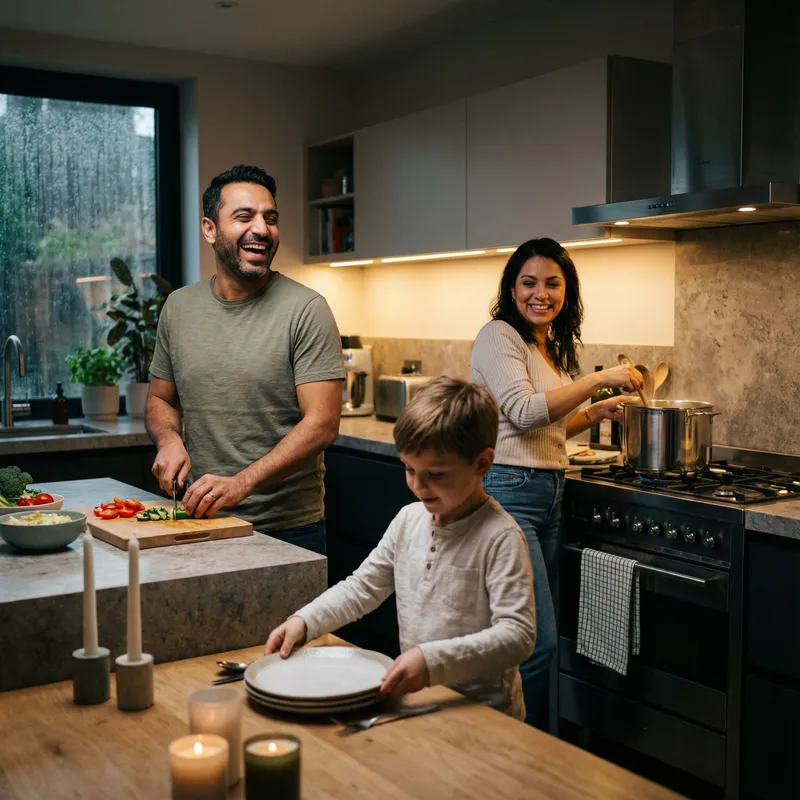 Cheerful Family Cooking in a Cozy Modern Kitchen