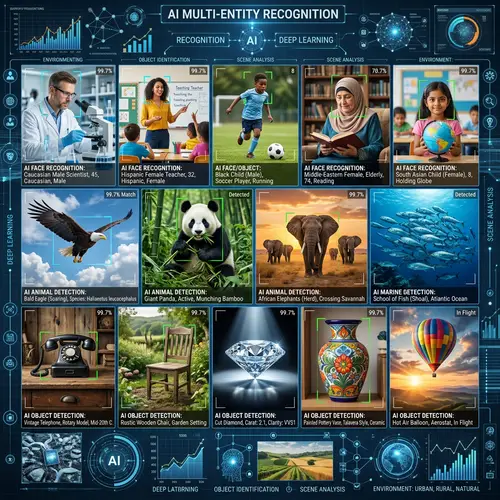 AI Tools Detecting Faces, Animals, Objects: Visual Montage