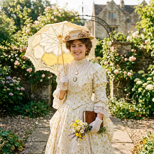 Vintage Victorian Fashion Portrait of a Young Woman