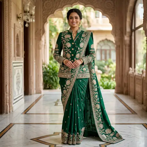 Luxury Saari with Lotus Embroidered Jacket