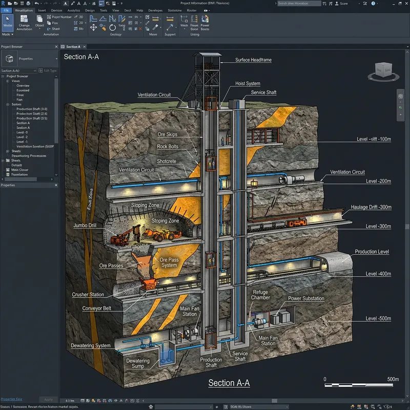 3D Mine Cross-Section Model for BIM Design - Explore In Detail