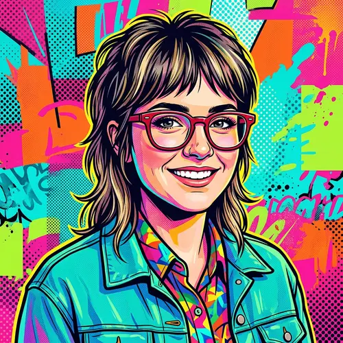 Vibrant Pop Art Model with Mullet Hairstyle
