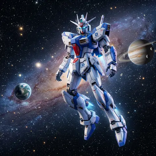 Futuristic Gundam Robot in Outer Space