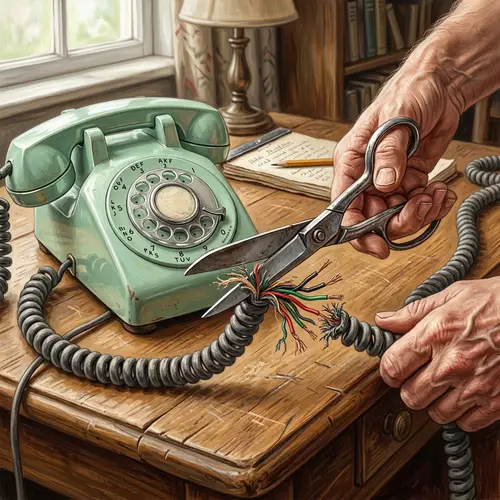 Vintage Phone Cord Cut Scene | Realistic Illustration