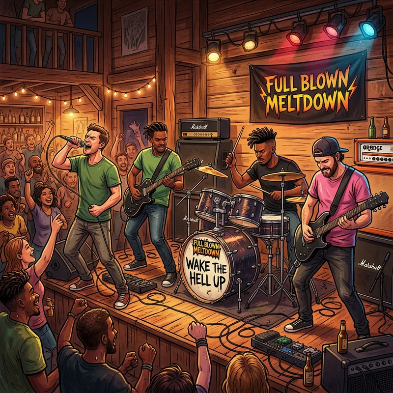 Full Blown Meltdown Band - Energetic Performance in Cozy Setting Full Blown Meltdown Band - Energetic Performance in Cozy Setting