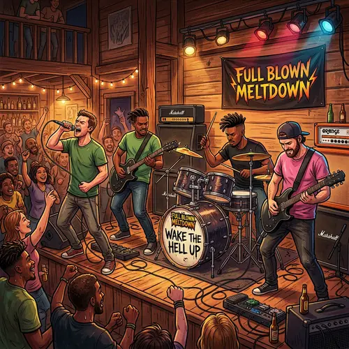 Full Blown Meltdown Band - Diverse Musical Performance in Wooden House