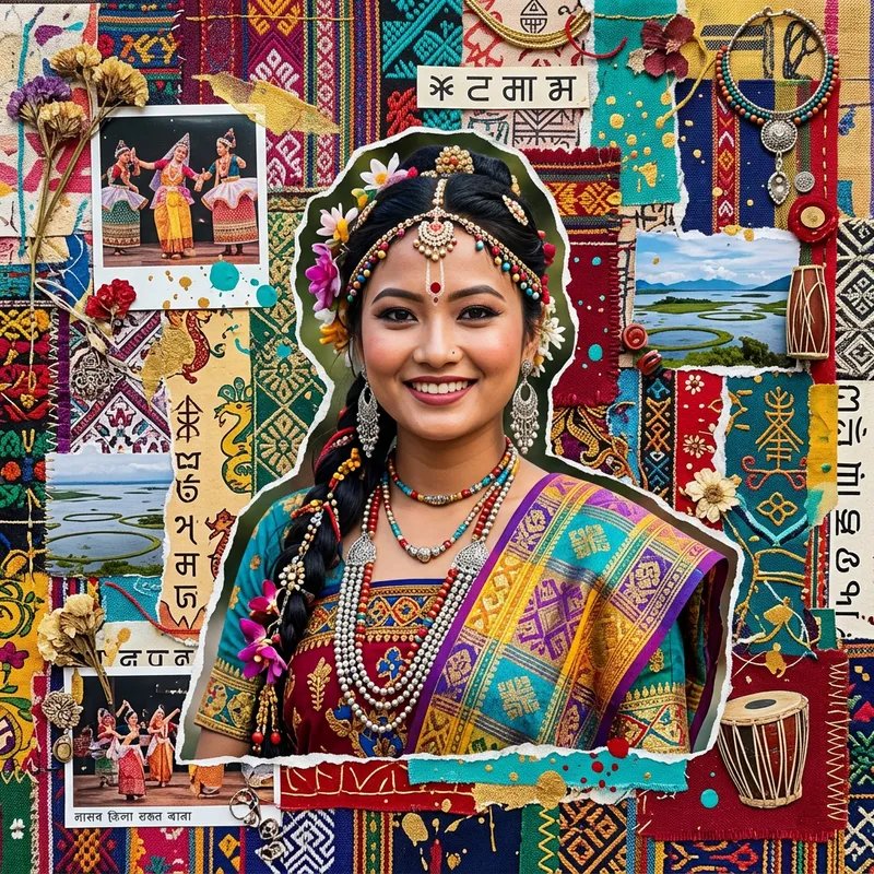 Colorful Collage of Manipur Woman's Headshot Colorful Collage of Manipur Woman's Headshot