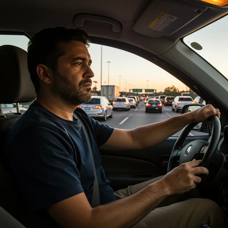 Tired Rides: 40-Year-Old App Driver on Busy Highway Tired Rides: 40-Year-Old App Driver on Busy Highway