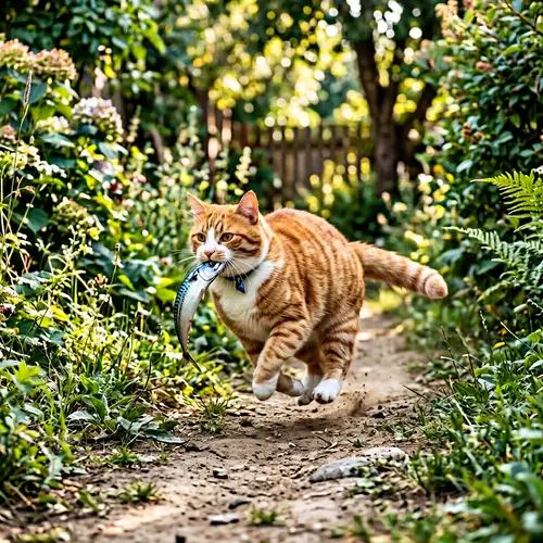 Chubby Cat Carrying Mackerel Fish - Funny Animal Moment