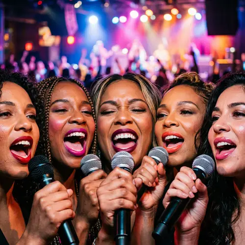 Close-Up of Women with Microphones