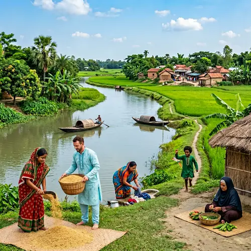 Scenic View of Bangladesh - Lush Landscape, Vibrant Rice Fields