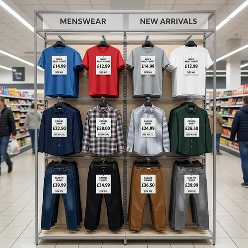 Stylish Clothing Display in Supermarket