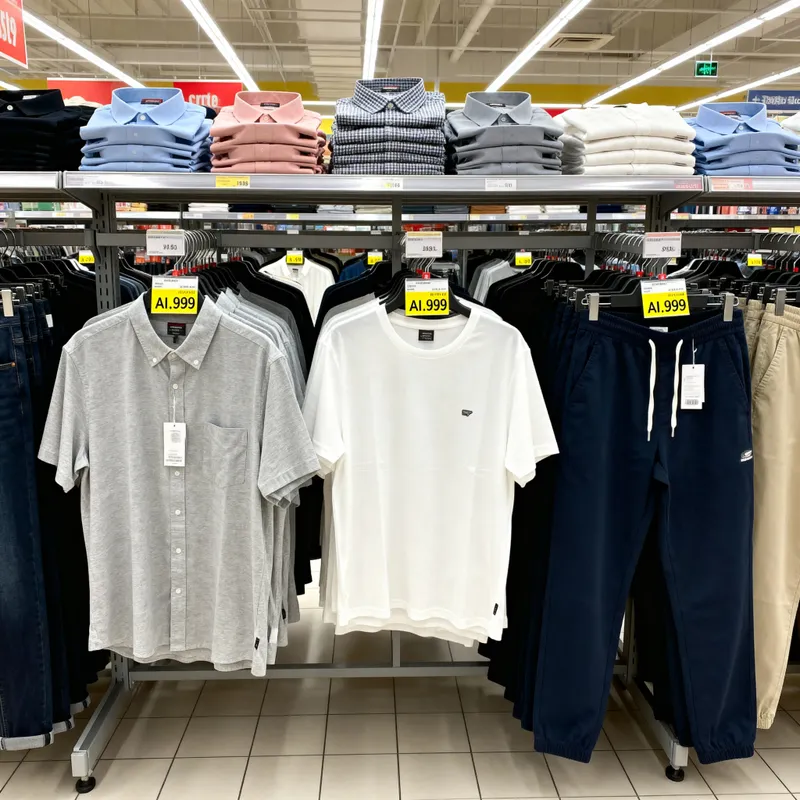Stylish Clothing Display in Supermarket