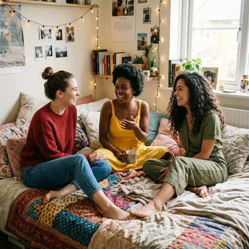 Multicultural Best Friends Chatting on Bed