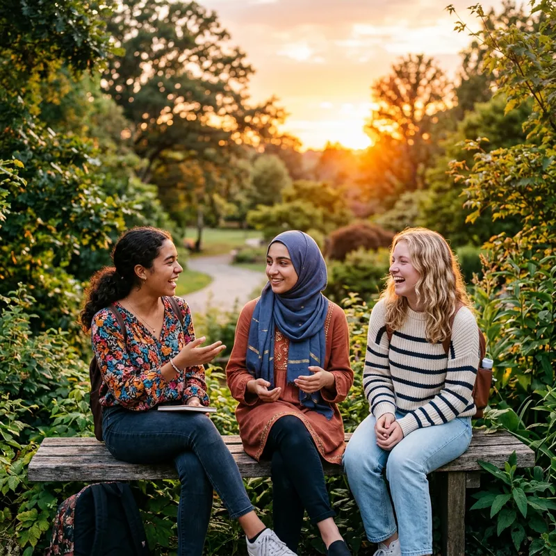 Three Multicultural Girls Chatting Outdoors