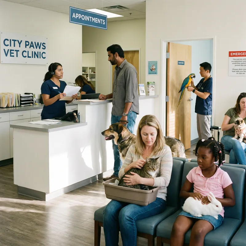 Diverse Vet Clinic Scenes | Caring Vets & Happy Pets