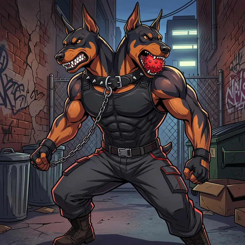 Angry Two-Headed Doberman Anime Art
