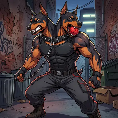 Angry Two-Headed Doberman Anime Art