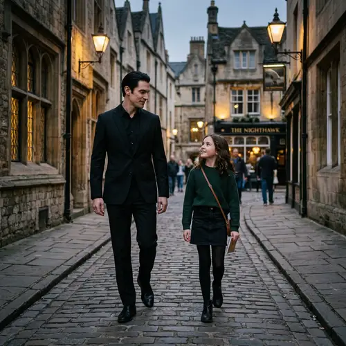 Stylish Male Vampire in Black Suit with Modern Girl