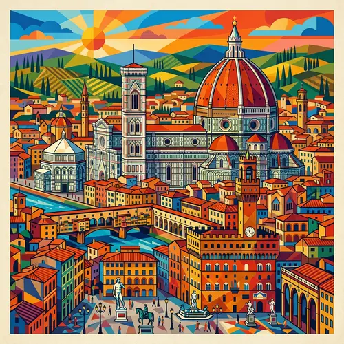 Vibrant Duomo di Firenze Graphic Design Illustration