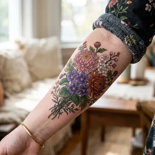 Violet, Hawthorn & Chrysanthemum Tattoo Designs