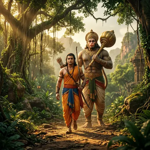 Guardian Deity Behind Revered Leader - Divine Bond Visualized