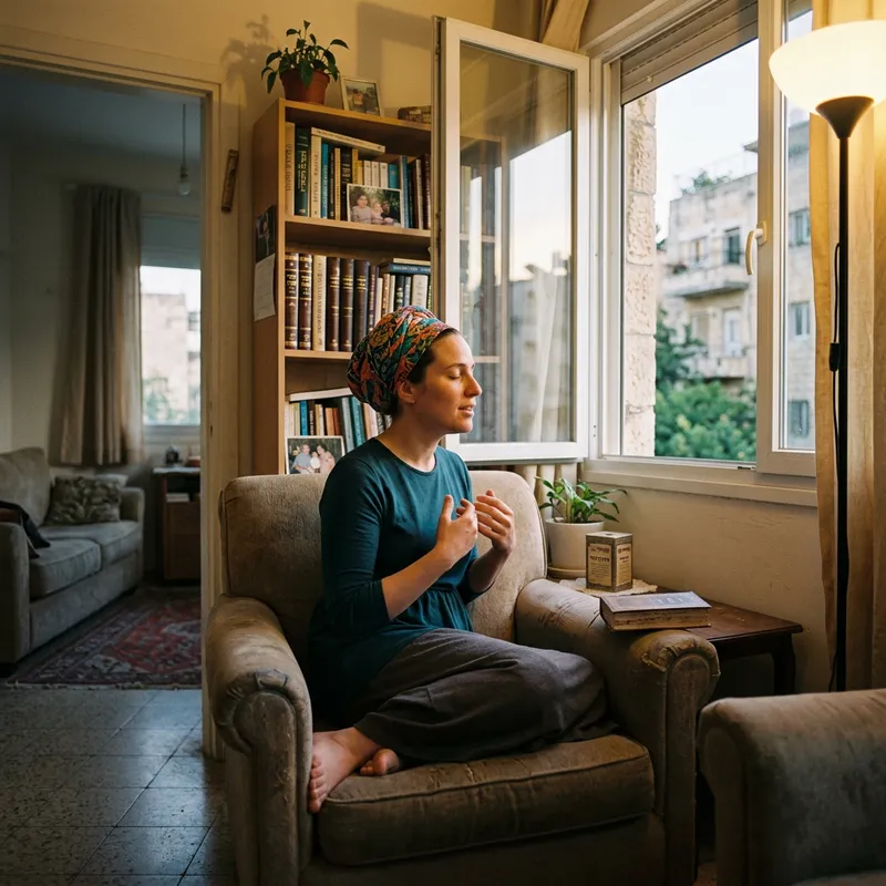 Jewish Woman Practicing Hitbodedut at Home