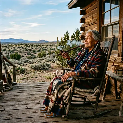 70-Year-Old Native American Grandma Smoking Peacefully