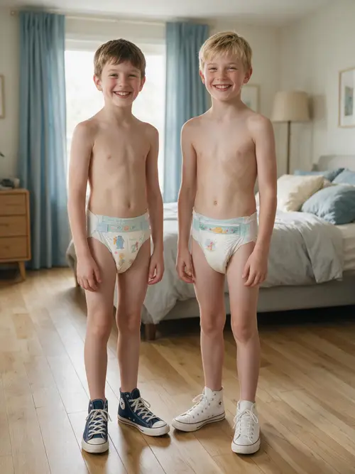 Happy Boys in Diapers: A Fun Bedroom Moment