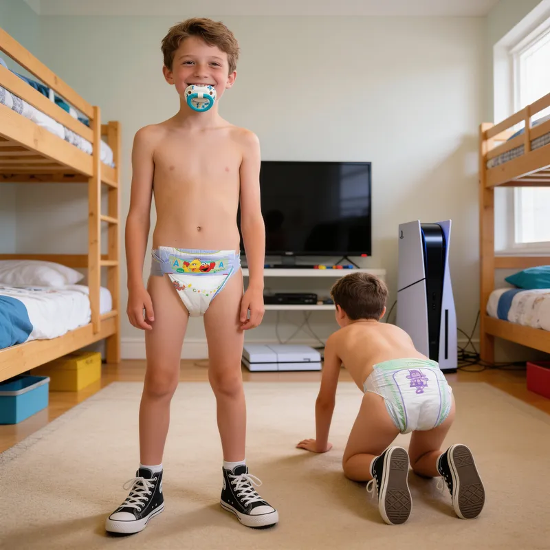 Happy Boys in Bright Room with PS5 & Bunkbeds Happy Boys in Bright Room with PS5 & Bunkbeds