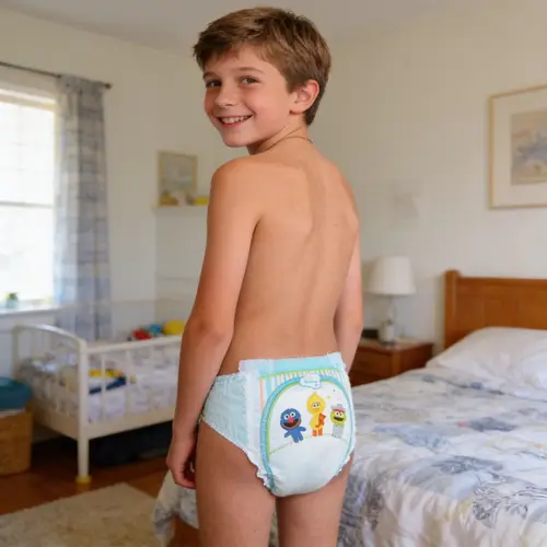 Happy Smiling Boy in Diaper - Adorable Bedroom Shot