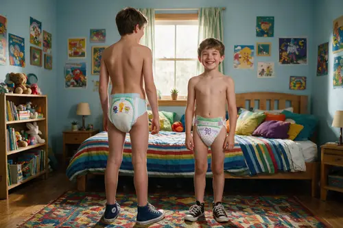 Happy Boys in Colorful Bedroom