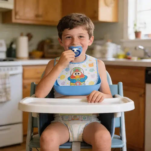 Happy 11-Year-Old in Diaper and Bib