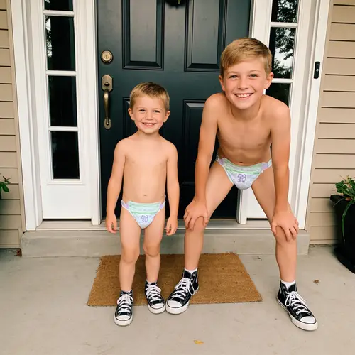 Happy Boys in Diapers: Cute Home Moment