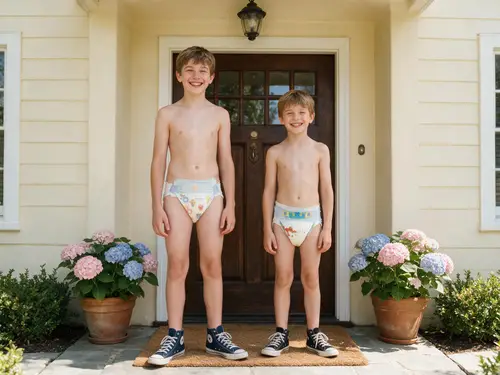 Happy Boys in Diapers and Converse Shoes
