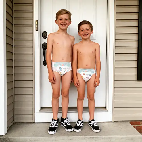Playful Boys in Vans and Diapers at Home