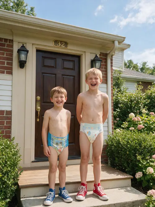 Happy Shirtless Boys in Diapers and Converse