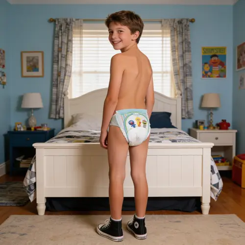 Happy 11-Year-Old Boy in Bedroom
